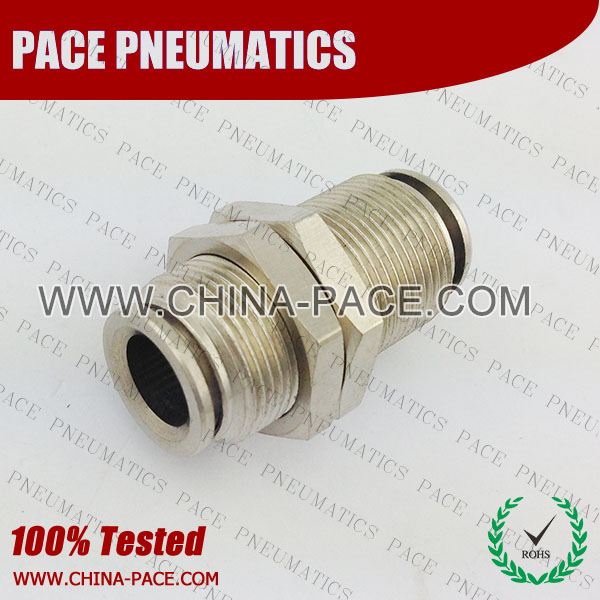 Union Bulkhead Pneumatic Fittings, Air Fittings, one touch tube fittings, Nickel Plated Brass Push in Fittings